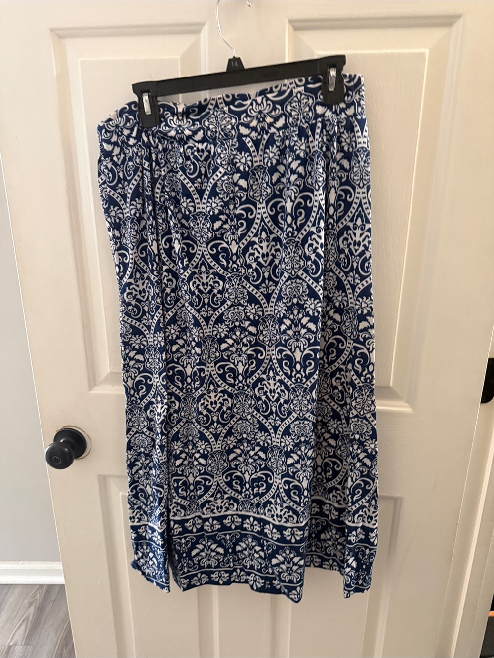 Kim Rogers Navy and White Printed Maxi Skirt